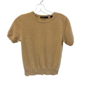 Lord & Taylor Cashmere Short Sleeve Sweater Tan Minimalist Quiet Luxury MEDIUM
